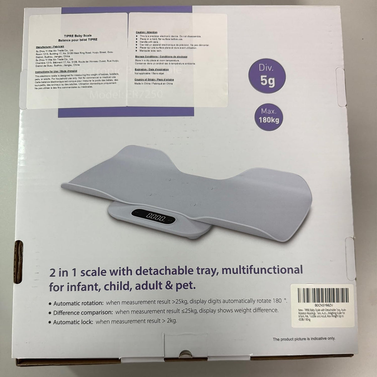 Baby Scale with Detachable Tray, Up to 400lb/180kg Y81355