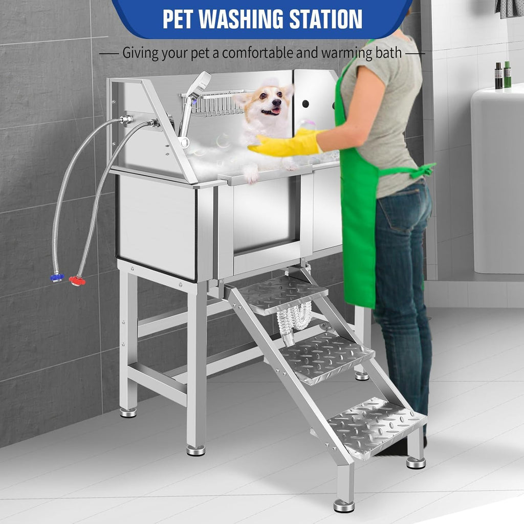 34" Stainless Steel Dog Grooming Tub with Stairs D73449