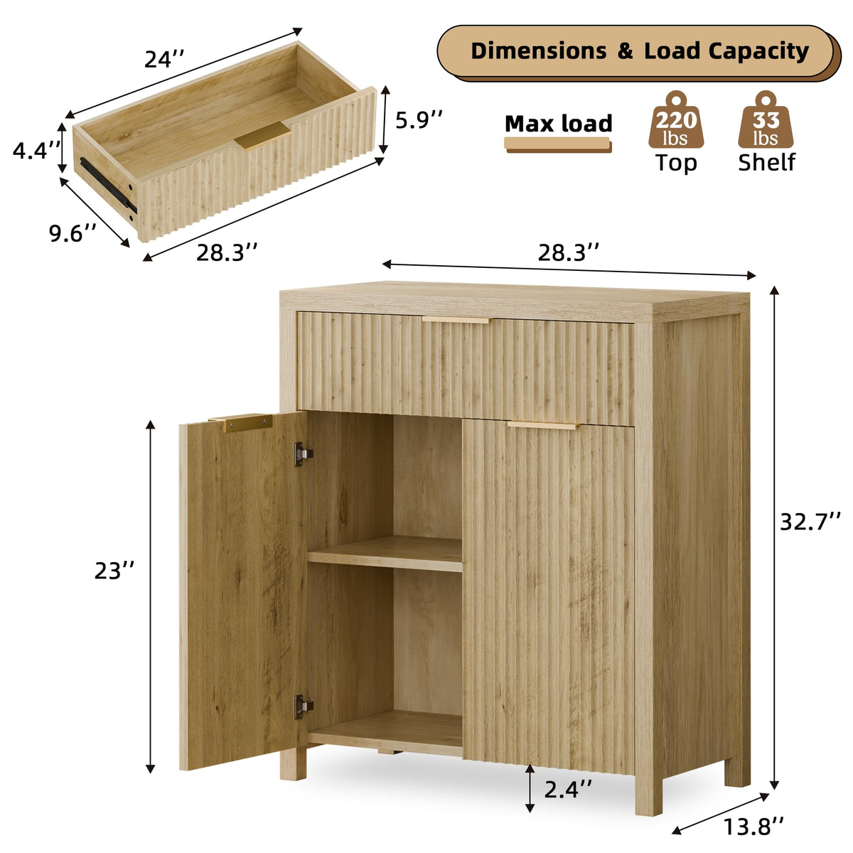 Natural Oak Storage Cabinet with Adjustable Shelves U98351