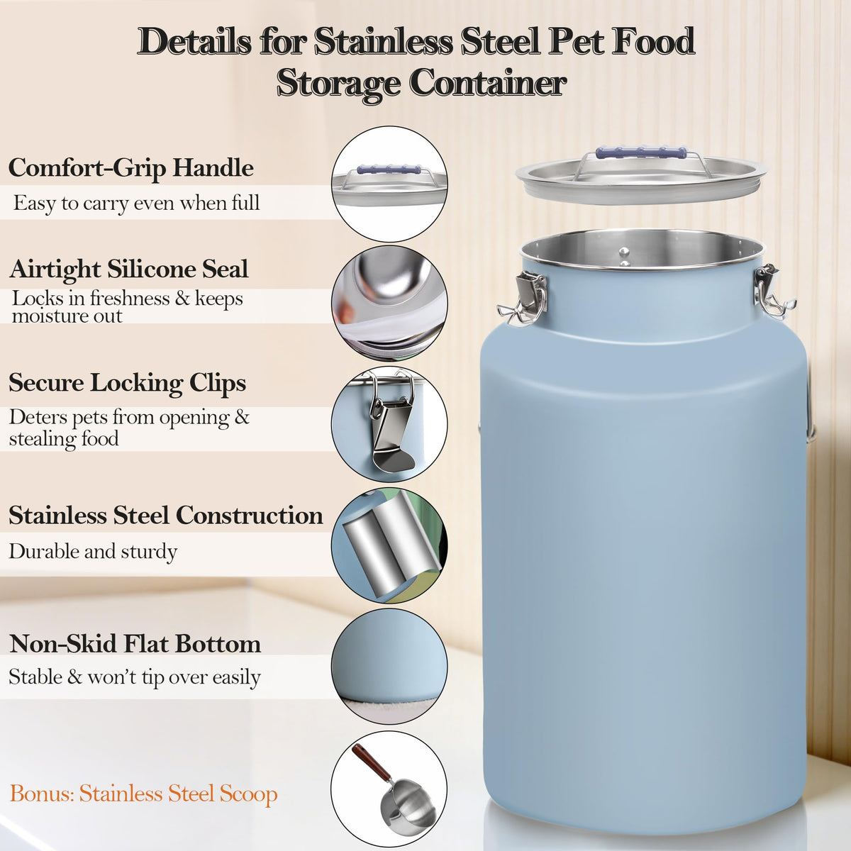 Stainless Steel Dog Food Storage Container with Scoop Z71575