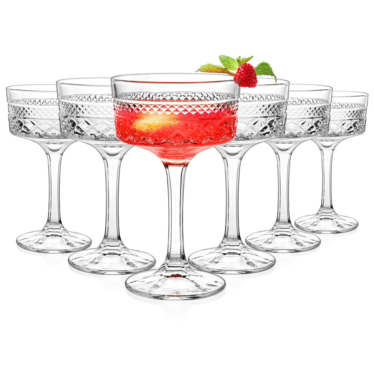 6 Pcs 10 oz Ribbed Coupe Cocktail Glasses Set D549