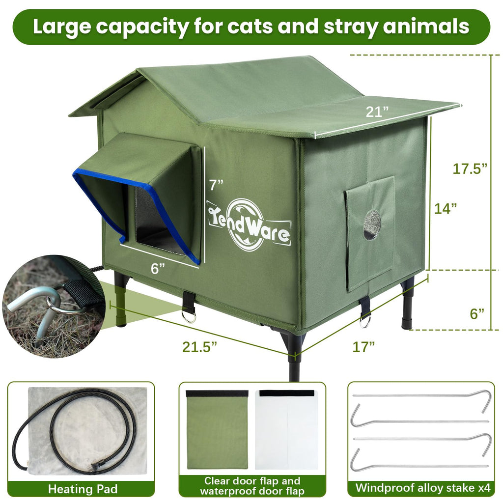 Heated Outdoor Cat House with Elevated Base I585