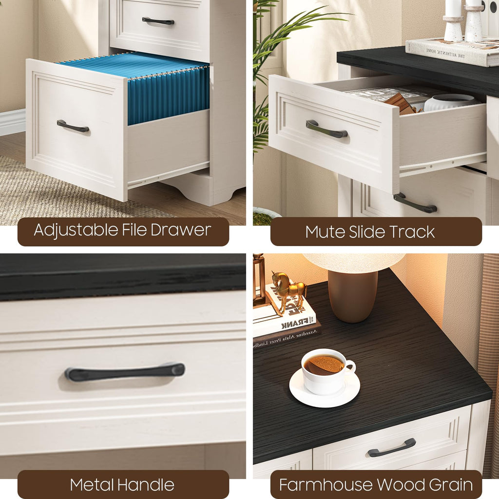 Black Wood Executive Desk with 2 File Drawers and 5 Storage Cabinets C4720