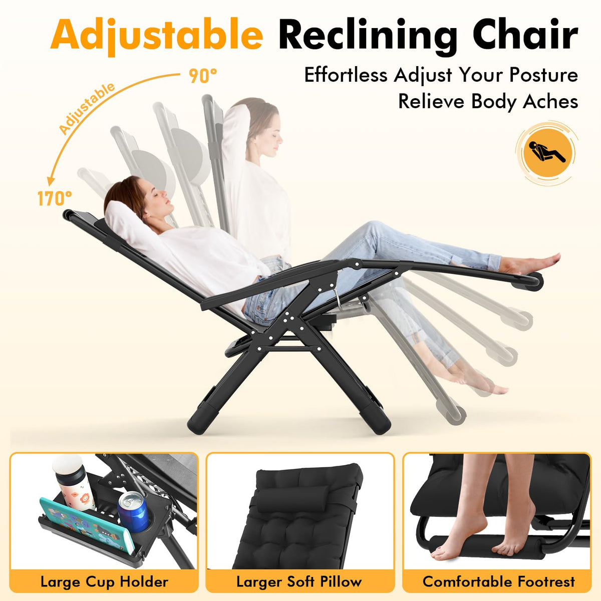 Oversized Zero Gravity Chair XL Black Z390
