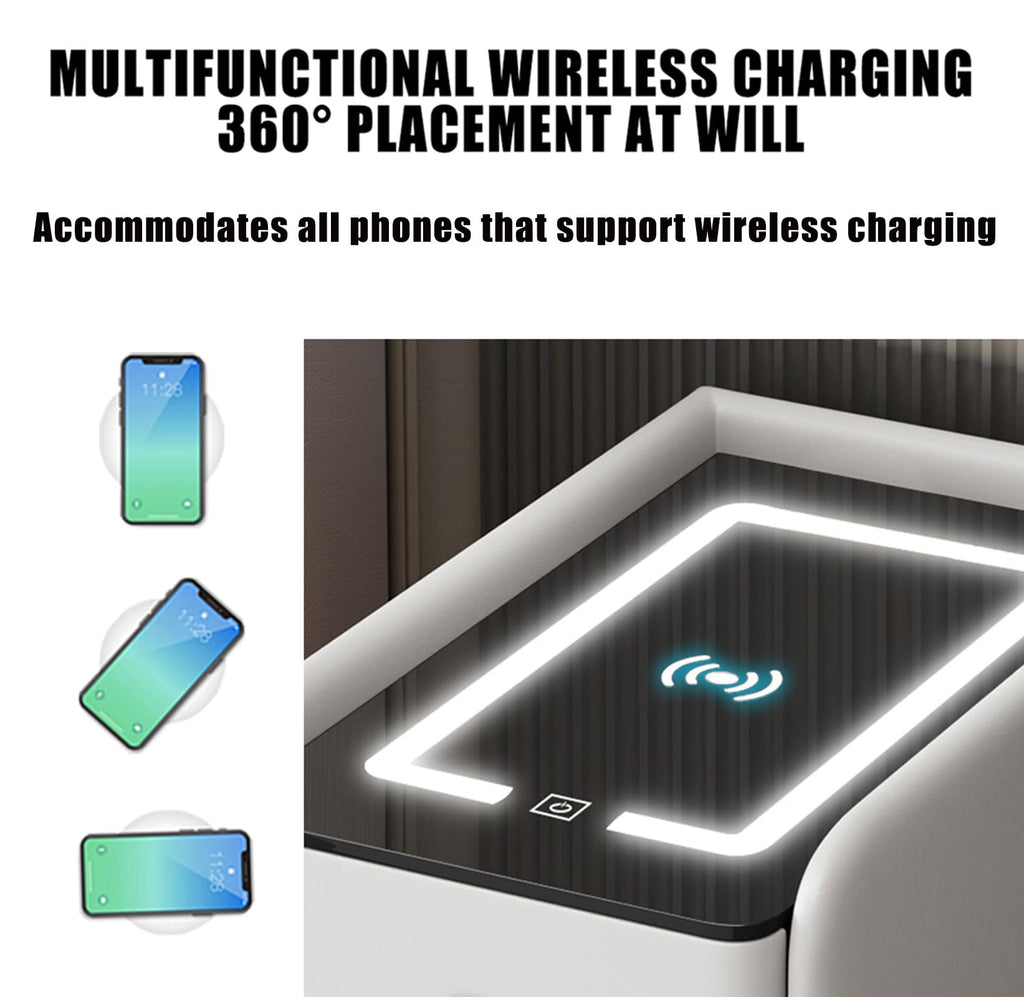 Khaki 3 Drawer Smart Nightstand with Wireless Charging I844
