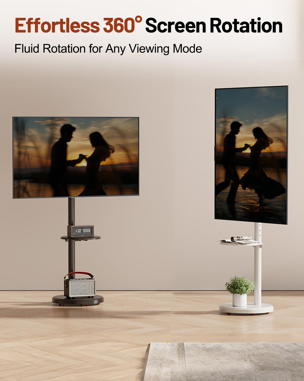 Rolling TV Stand with Shelf and Hidden Wheels C110897