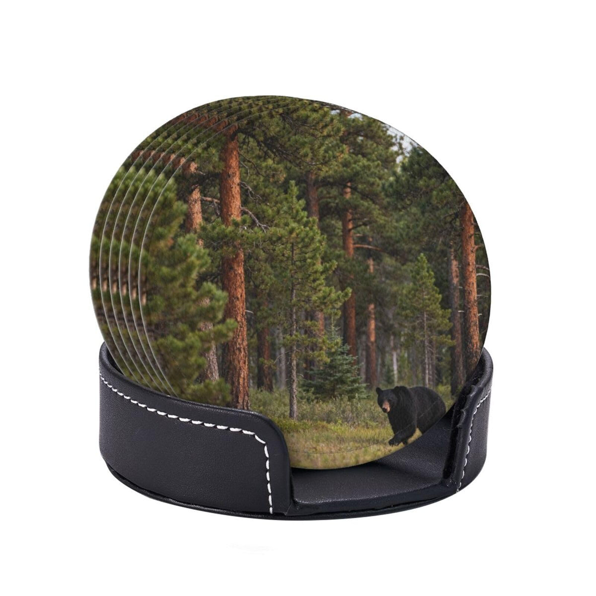 Black Bear Pattern Leather Coasters Set of 6 R8913