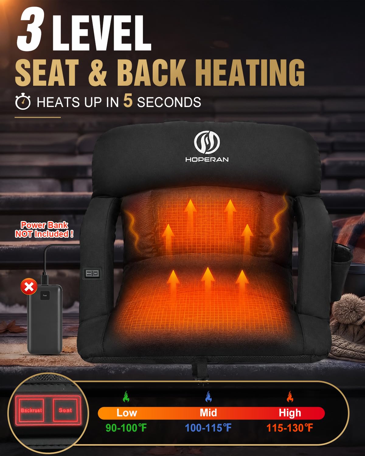Black Heated Stadium Seats for Bleachers Q465