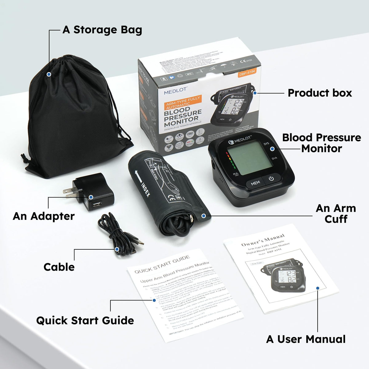 Automatic Upper Arm Blood Pressure Monitor with Adapter and Storage Bag O17605