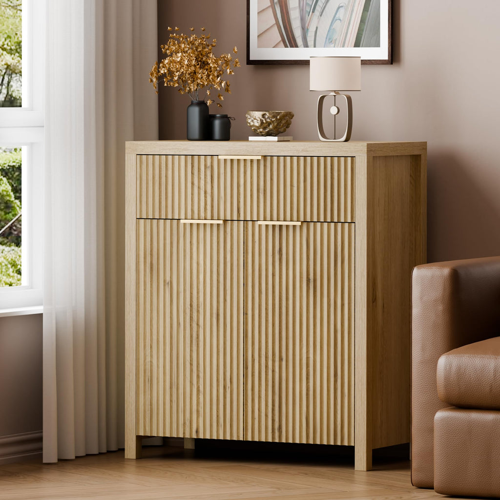 Natural Oak Storage Cabinet with Adjustable Shelves U98351