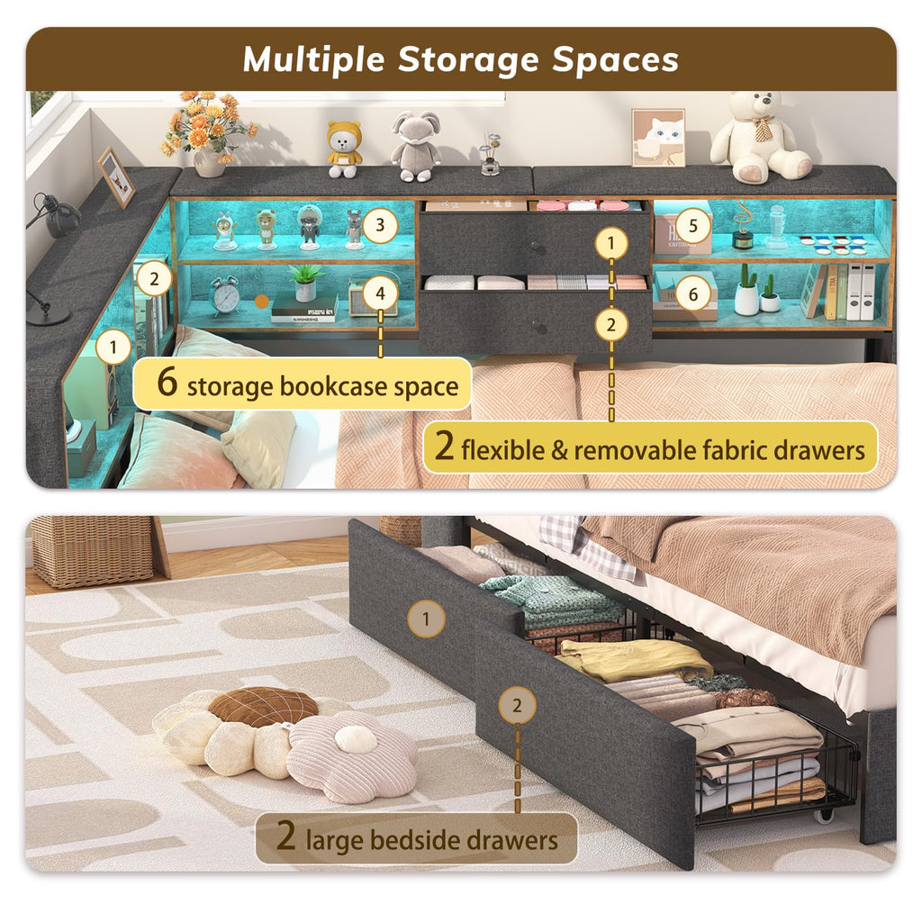 Twin Corner Bed Frame with Storage Drawers S686022