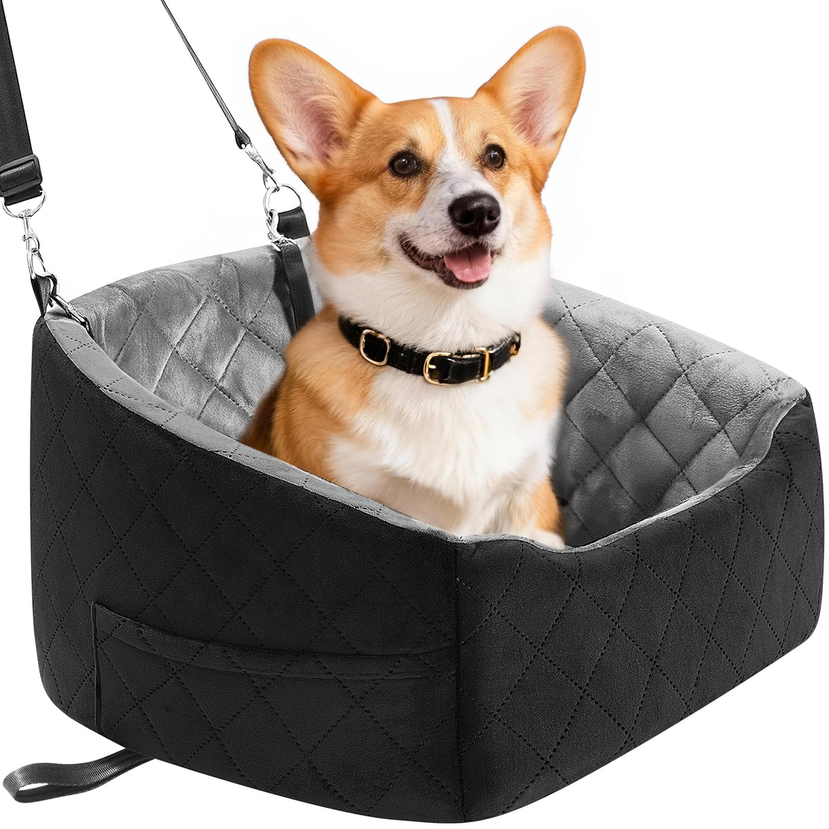 Dog Car Seat for Small Dogs Up to 30 Lbs, Grey-Black N265