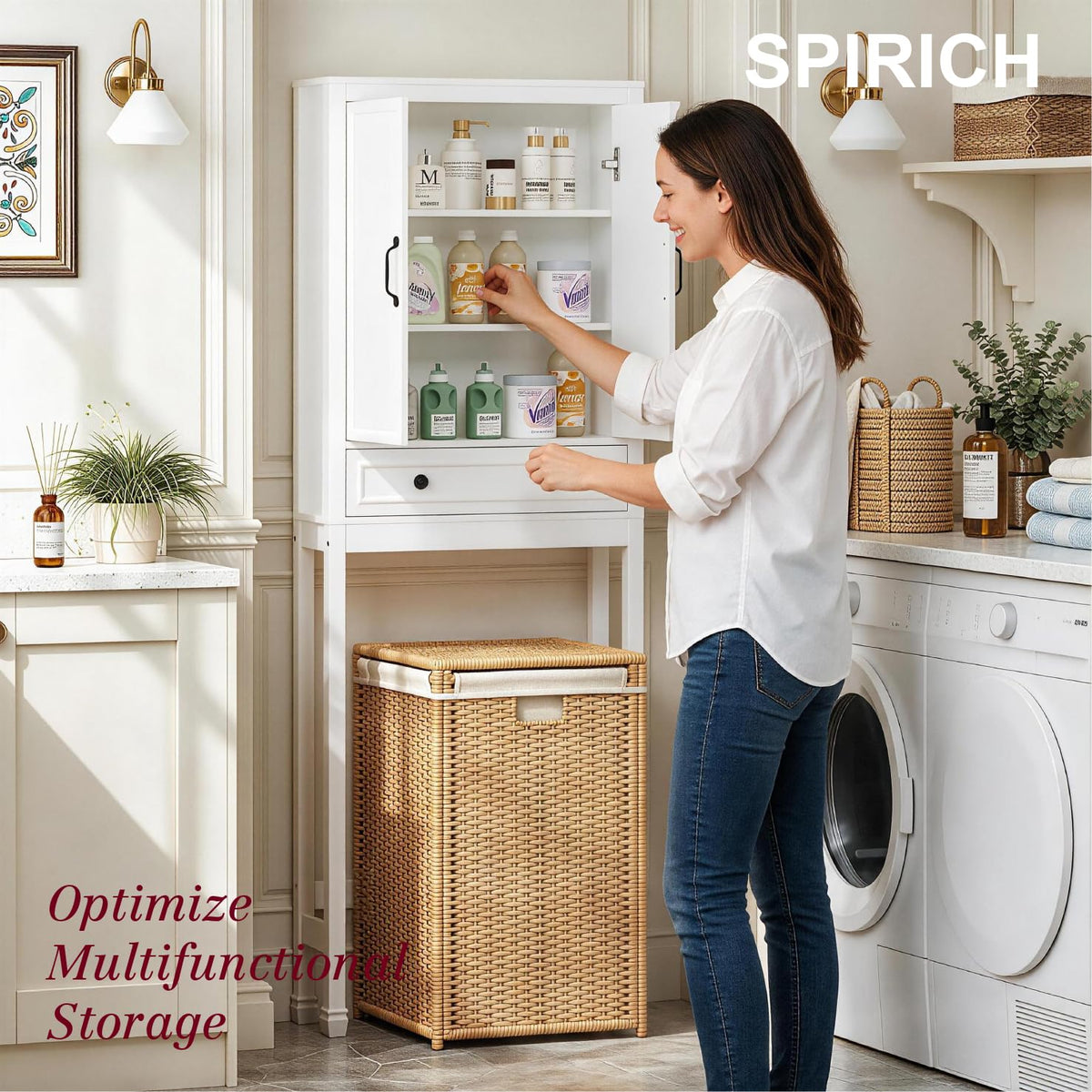 White Over the Toilet Storage Cabinet with Doors N60911