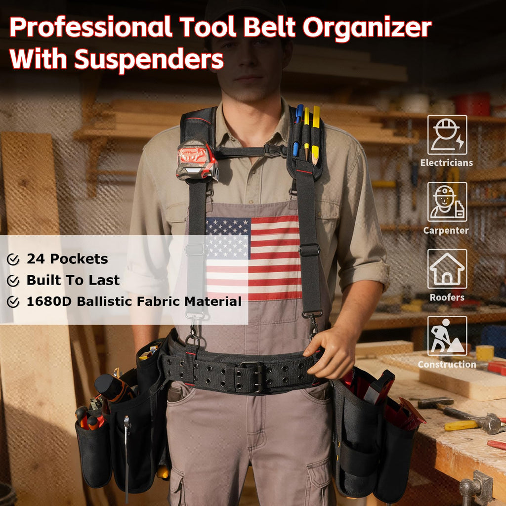 Tool Belt with Suspenders Heavy Duty Carpenter Apron G27046