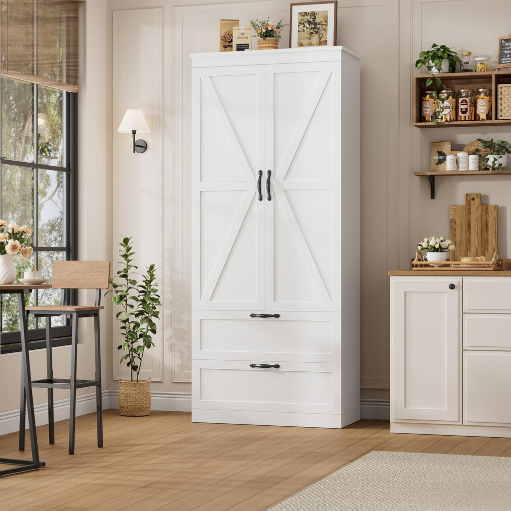 70" White Kitchen Pantry Storage Cabinet T7493