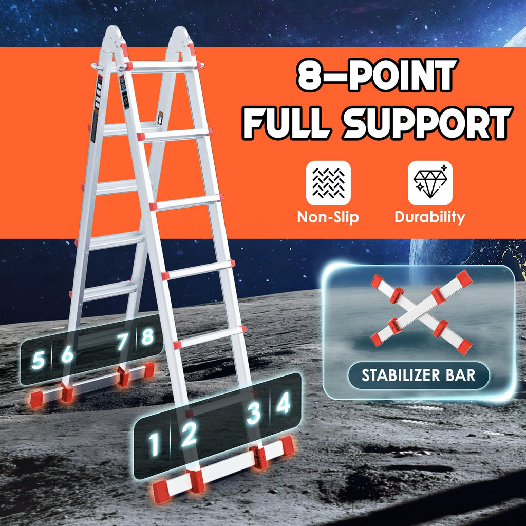 Telescoping Ladder, 22.5 Ft A Frame Anti-Slip Multi Position G1500
