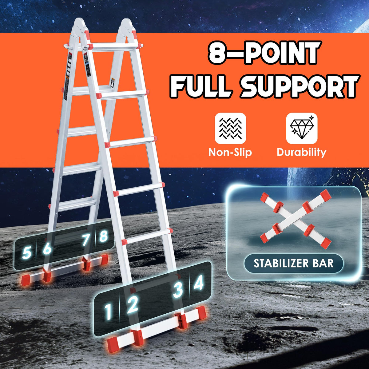 Telescoping Ladder, 22.5 Ft A Frame Anti-Slip Multi Position G1500