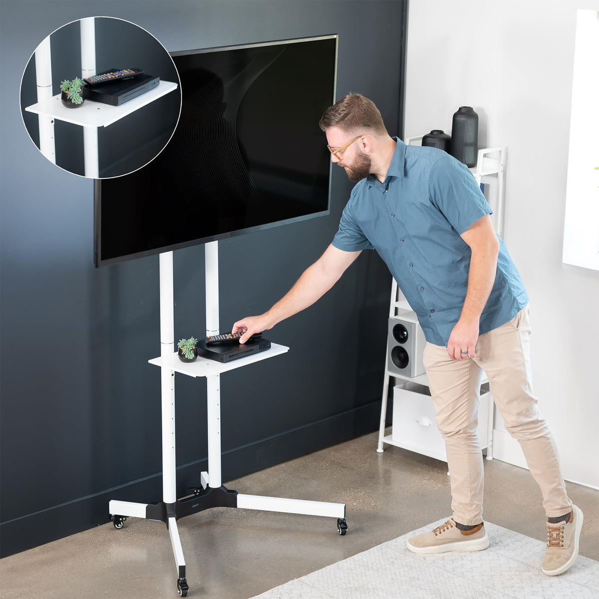 Mobile TV Cart for 32 to 83 inch Screens up to 110 lbs, White F324