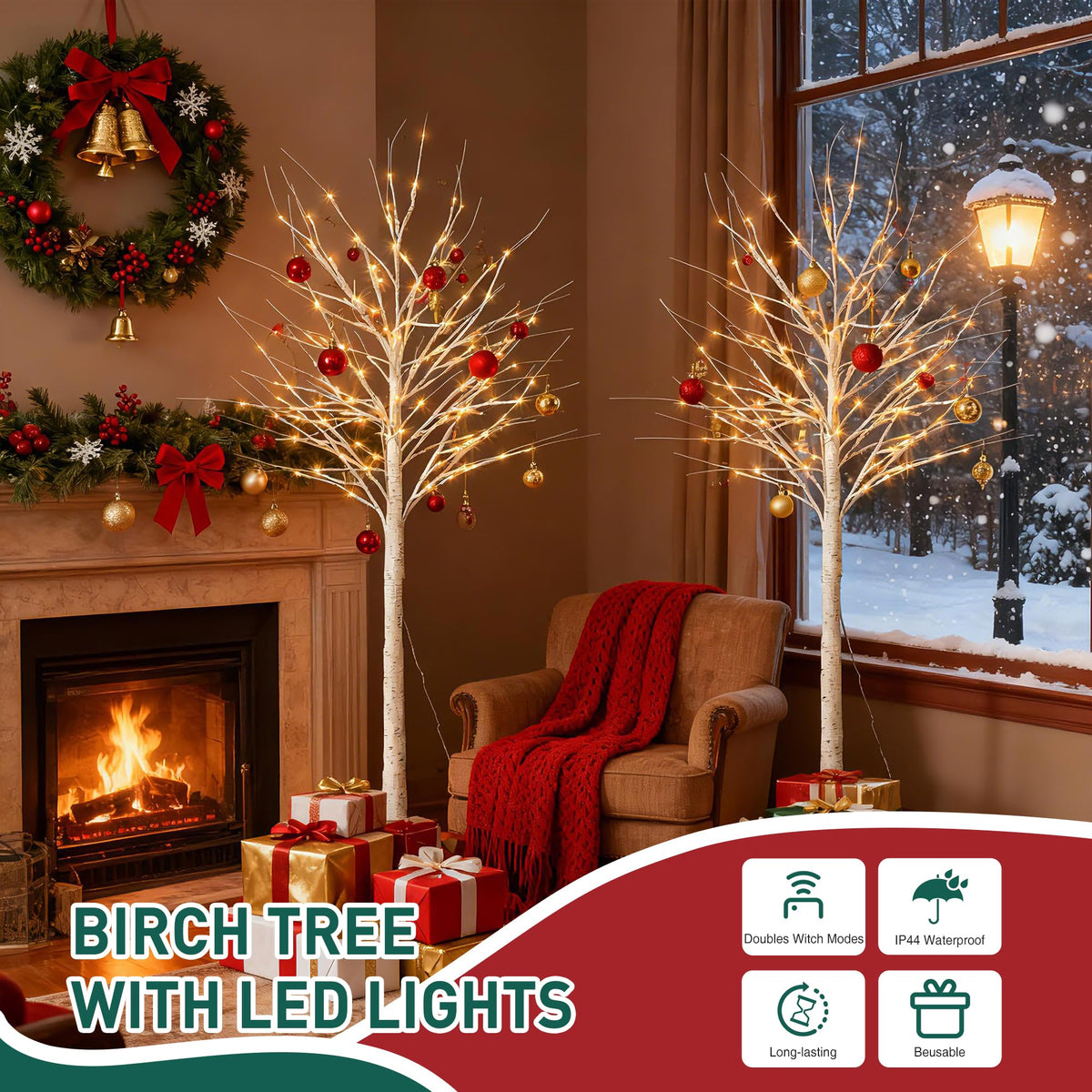 White Birch Tree with Lights, 2PCS C542764