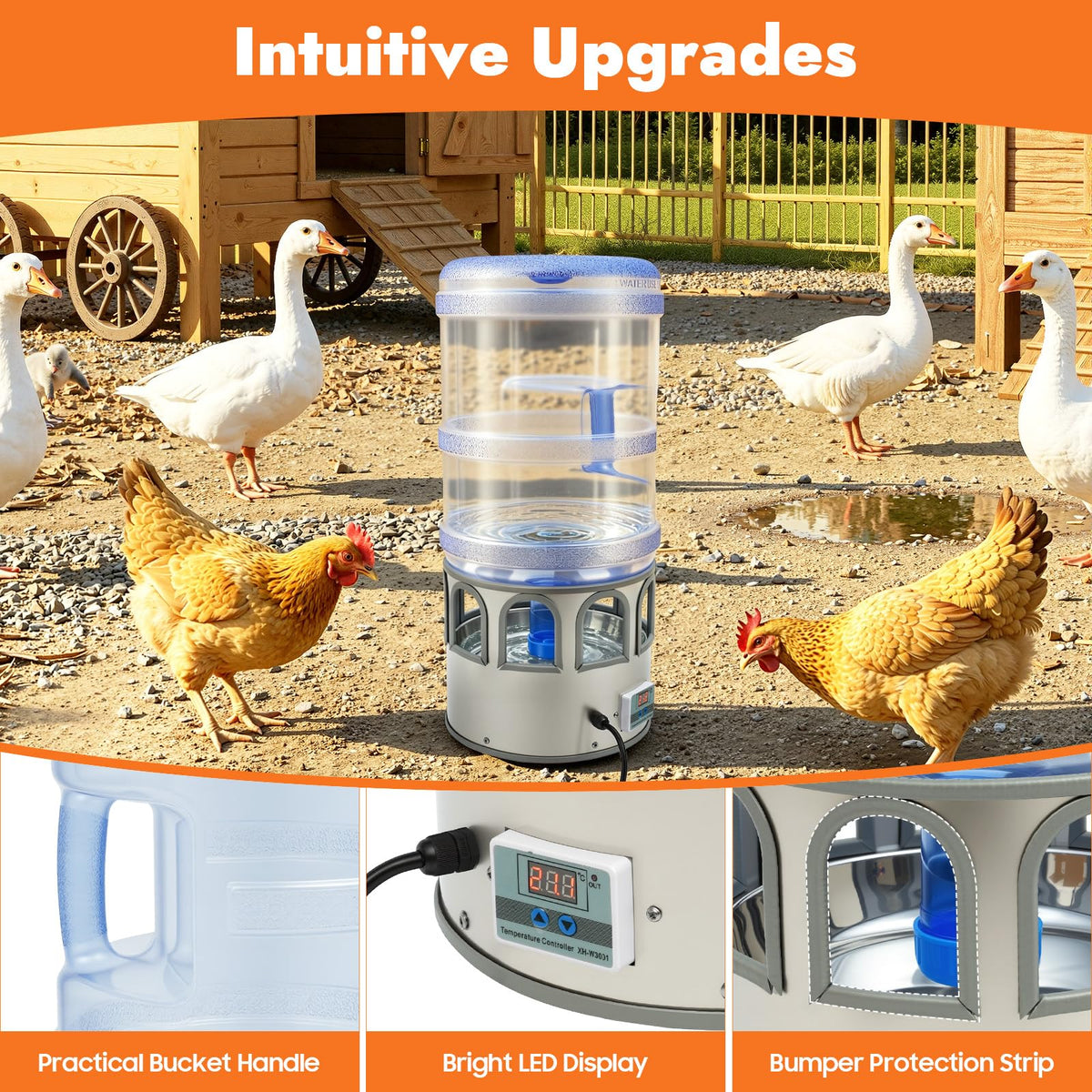 5 Gal Heated Chicken Waterer 80W Adjustable Temperature D274892