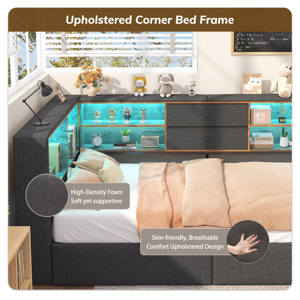 Twin Corner Bed Frame with Storage Drawers S686022