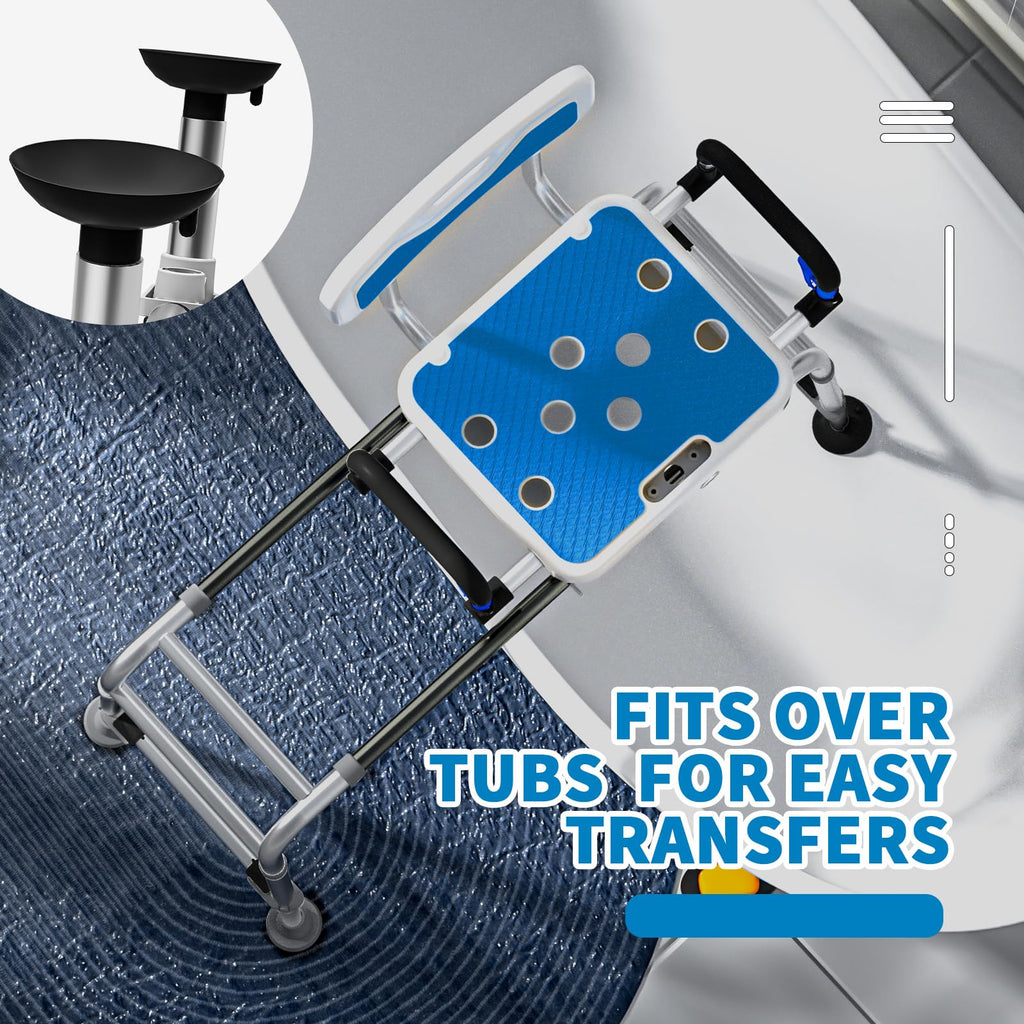 Sliding Shower Chair with Arms and Back, 500lbs Non Slip Aluminum Adjustable Height V47930
