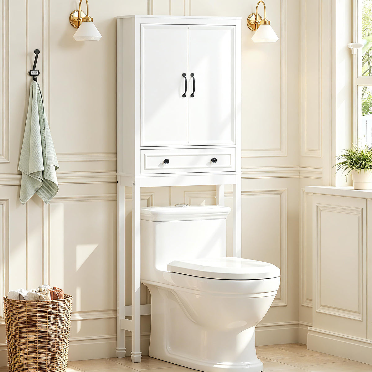 White Over the Toilet Storage Cabinet with Doors N60911