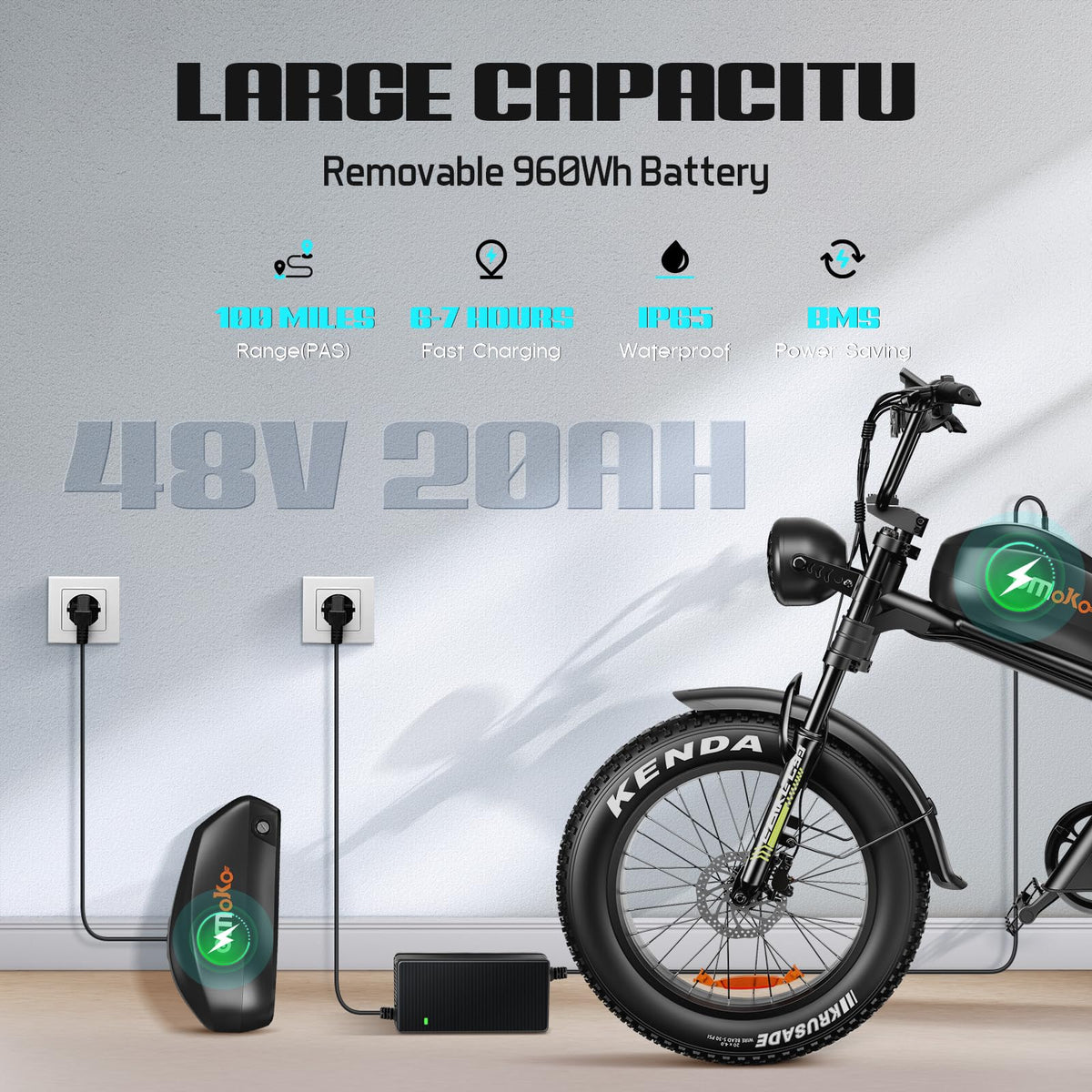 Peak 1500W 48V 20Ah 20'' Fat Tire 7-Speed Electric Bike E901419