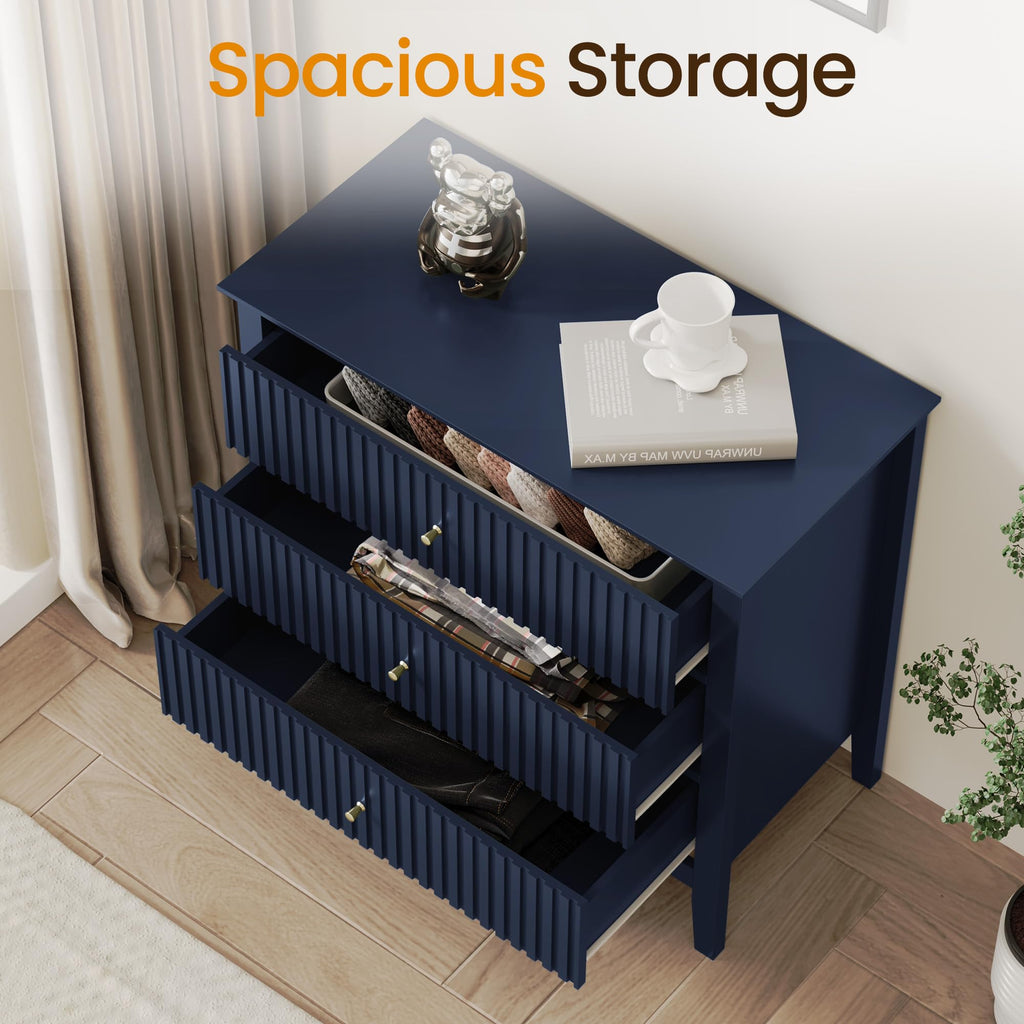 32" Blue 3 Drawer Wood Nightstand E7154