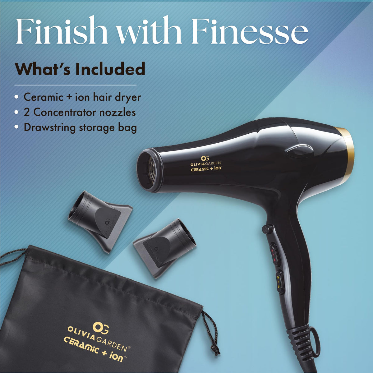 1875W Ceramic Ion Hair Dryer with 2 Nozzles D3721