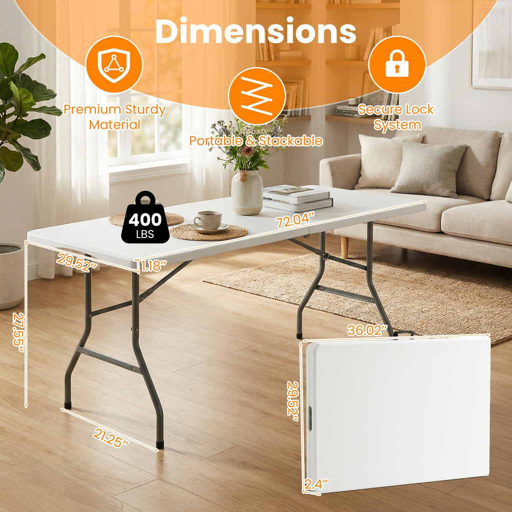 6FT White Portable Plastic Folding Table A39704