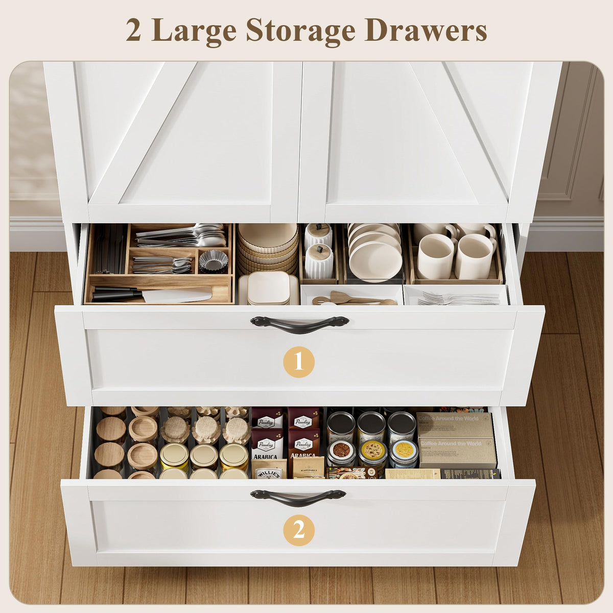 70" White Kitchen Pantry Storage Cabinet T7493