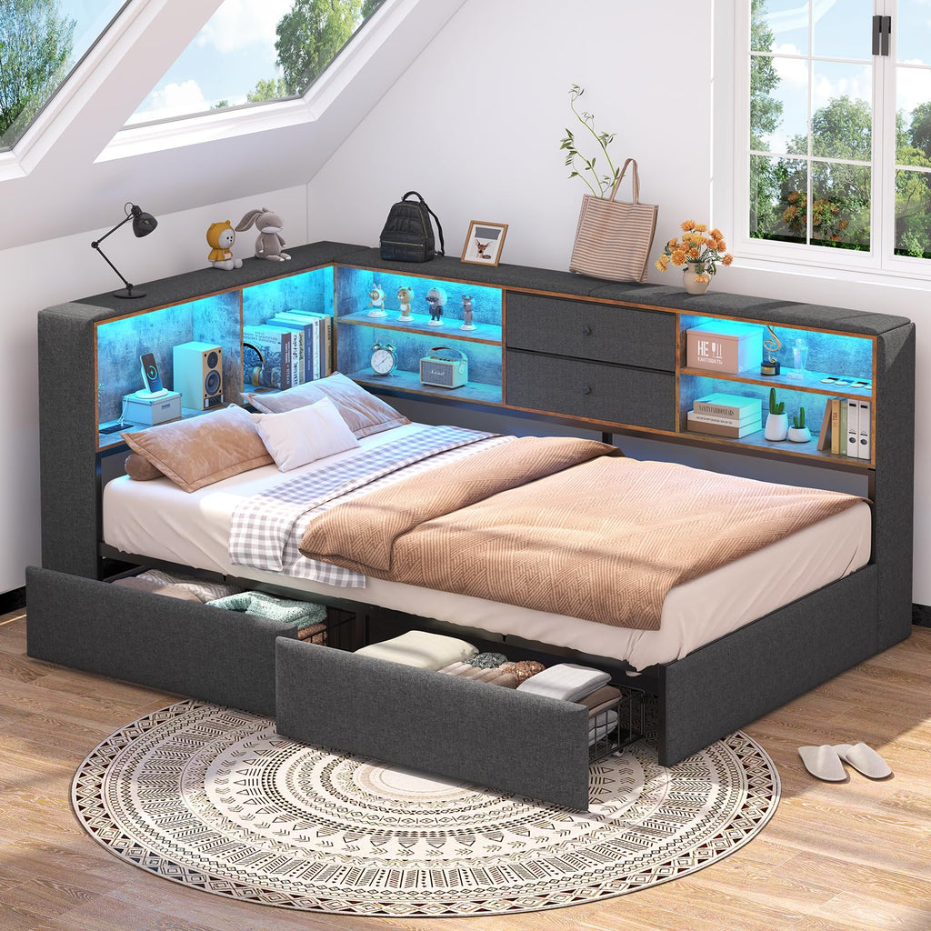 Twin Corner Bed Frame with Storage Drawers S686022