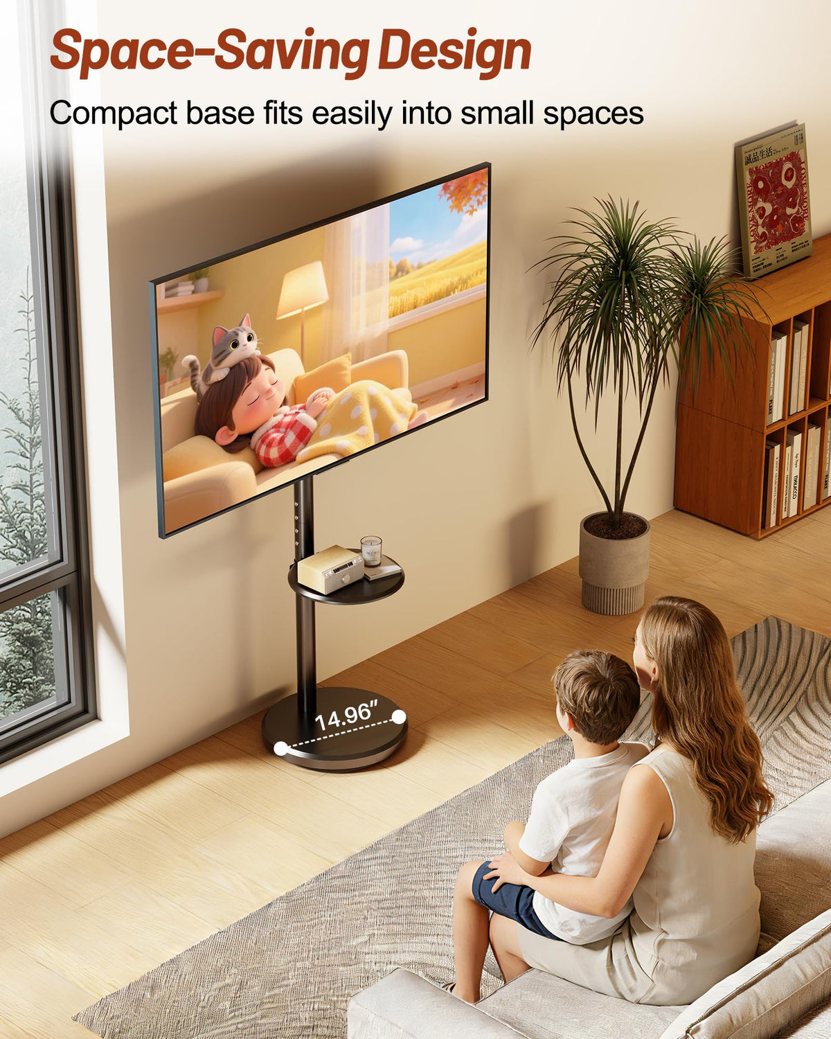 Rolling TV Stand with Shelf and Hidden Wheels C110897