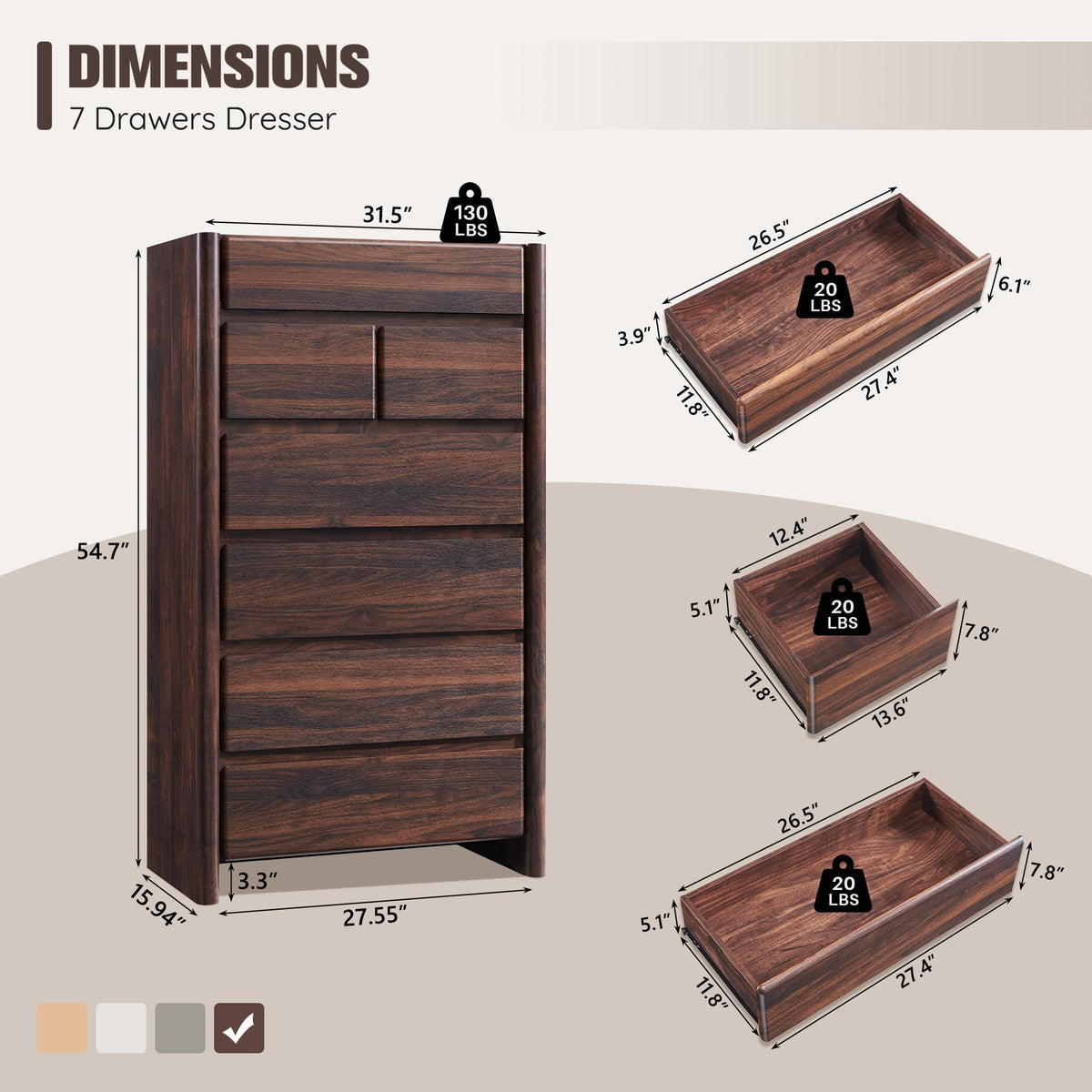 Brown 7 Drawer Dresser B967