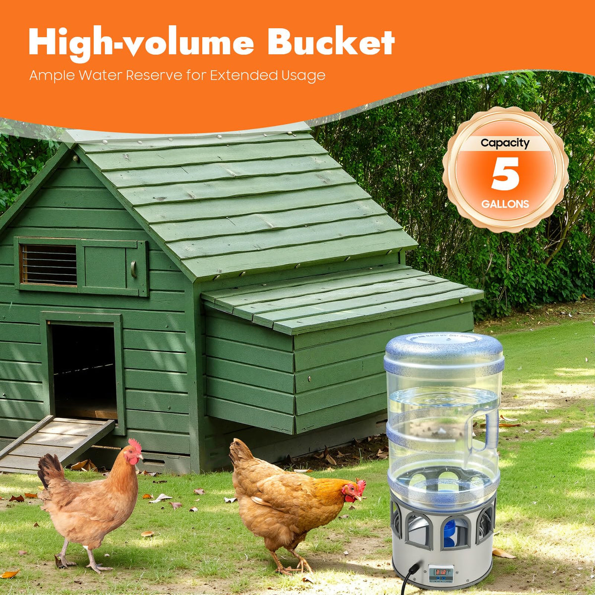 5 Gal Heated Chicken Waterer 80W Adjustable Temperature D274892