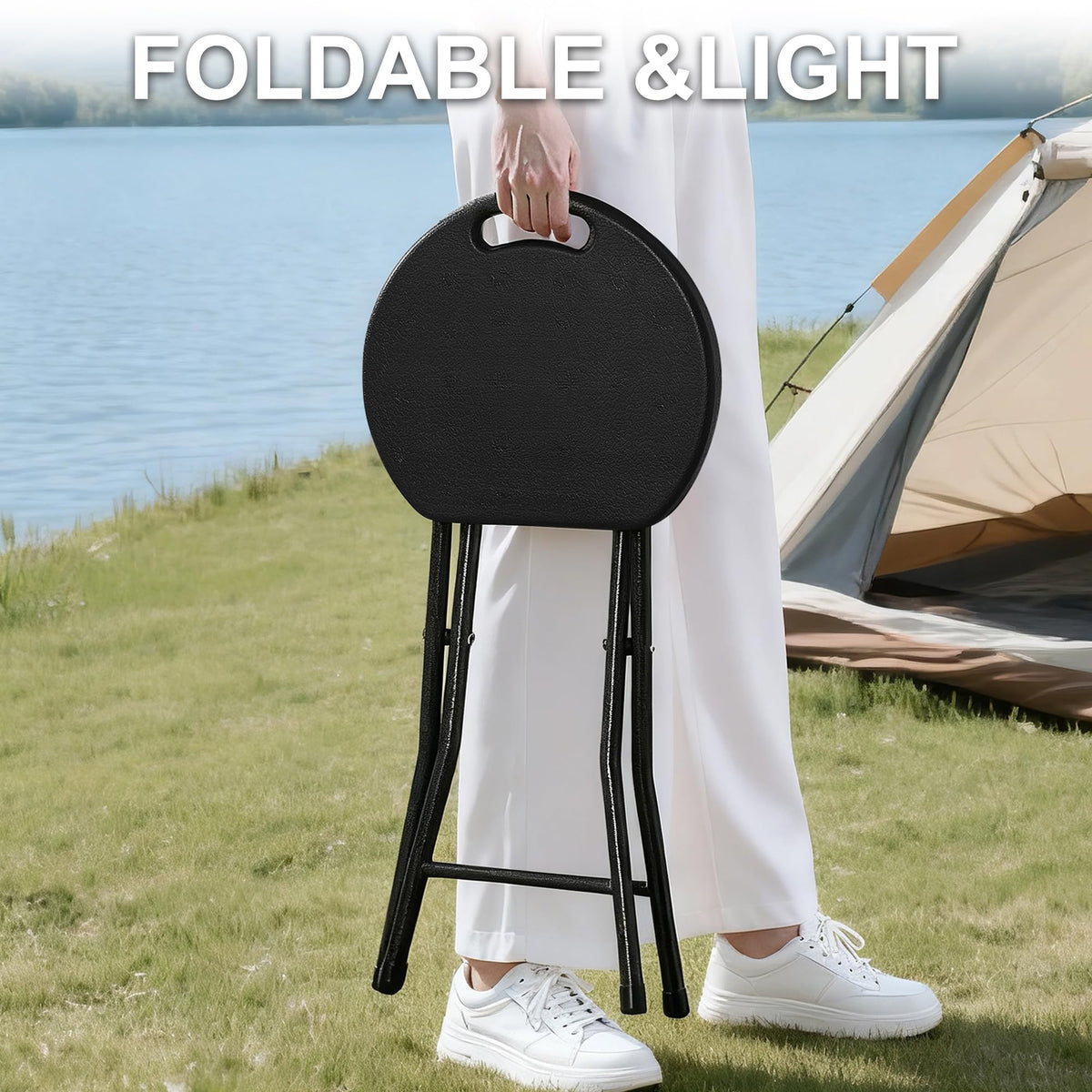 Black Folding Stool with Handle N1616