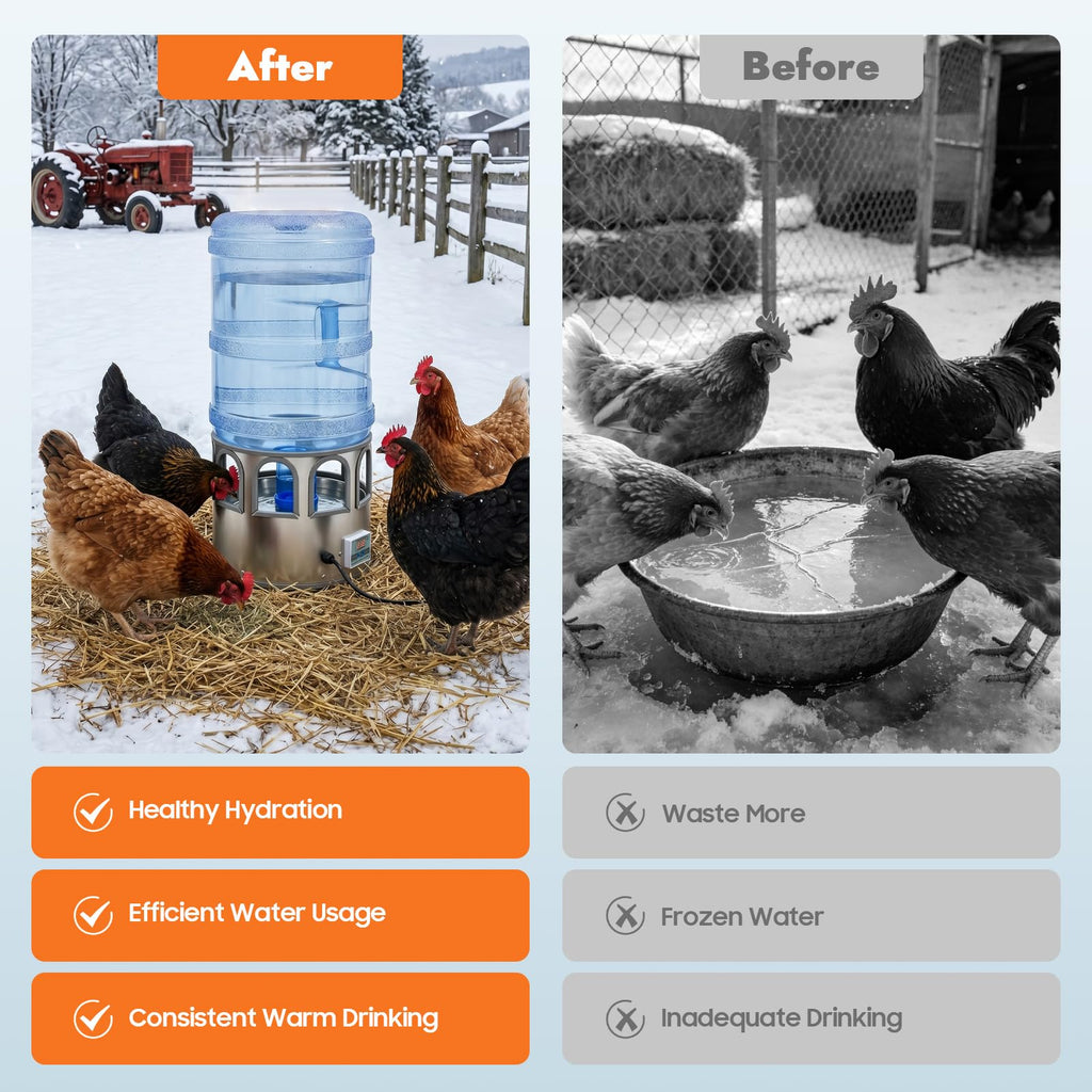 5 Gal Heated Chicken Waterer 80W Adjustable Temperature D274892