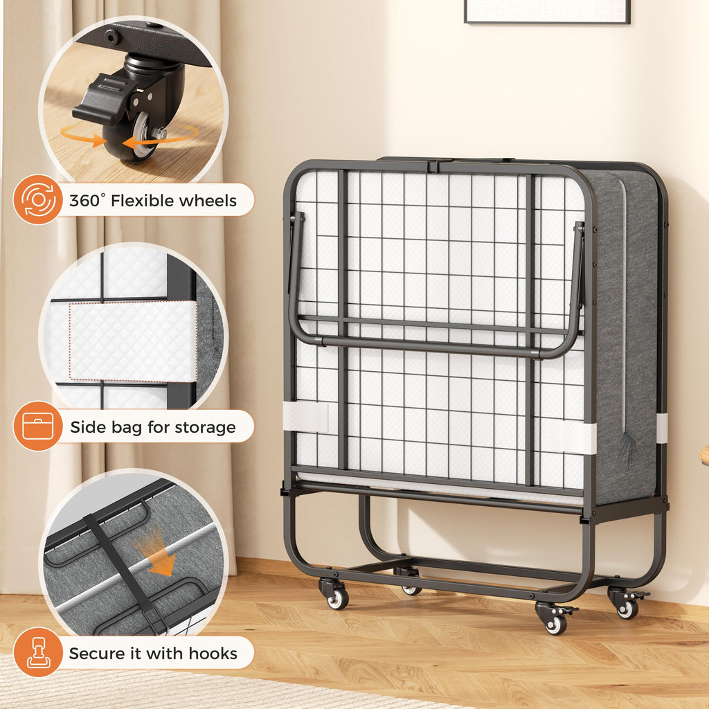Folding Bed with Memory Foam Mattress Twin Size Metal Frame A878649