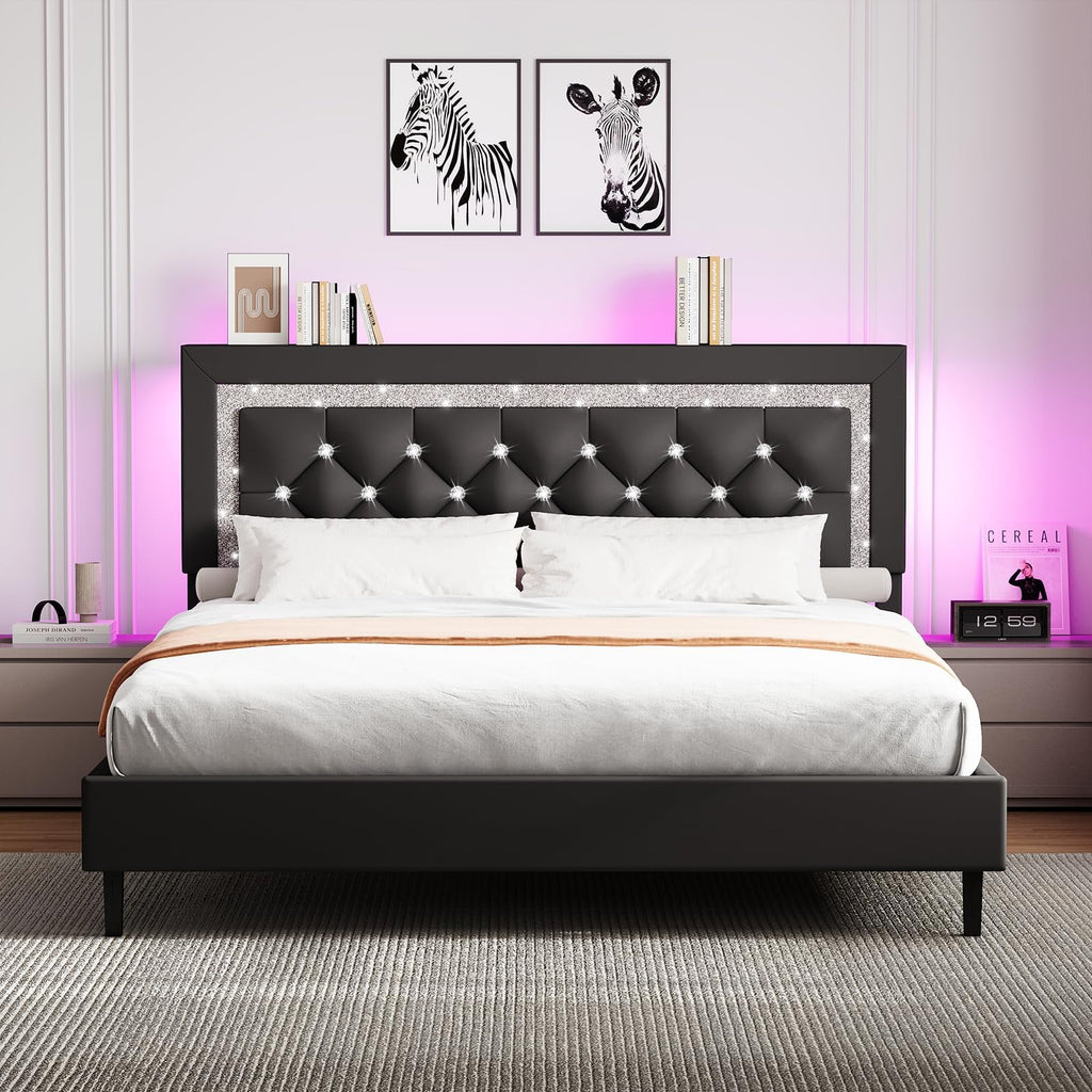 Black Full Bed Frame with LED Lights K192