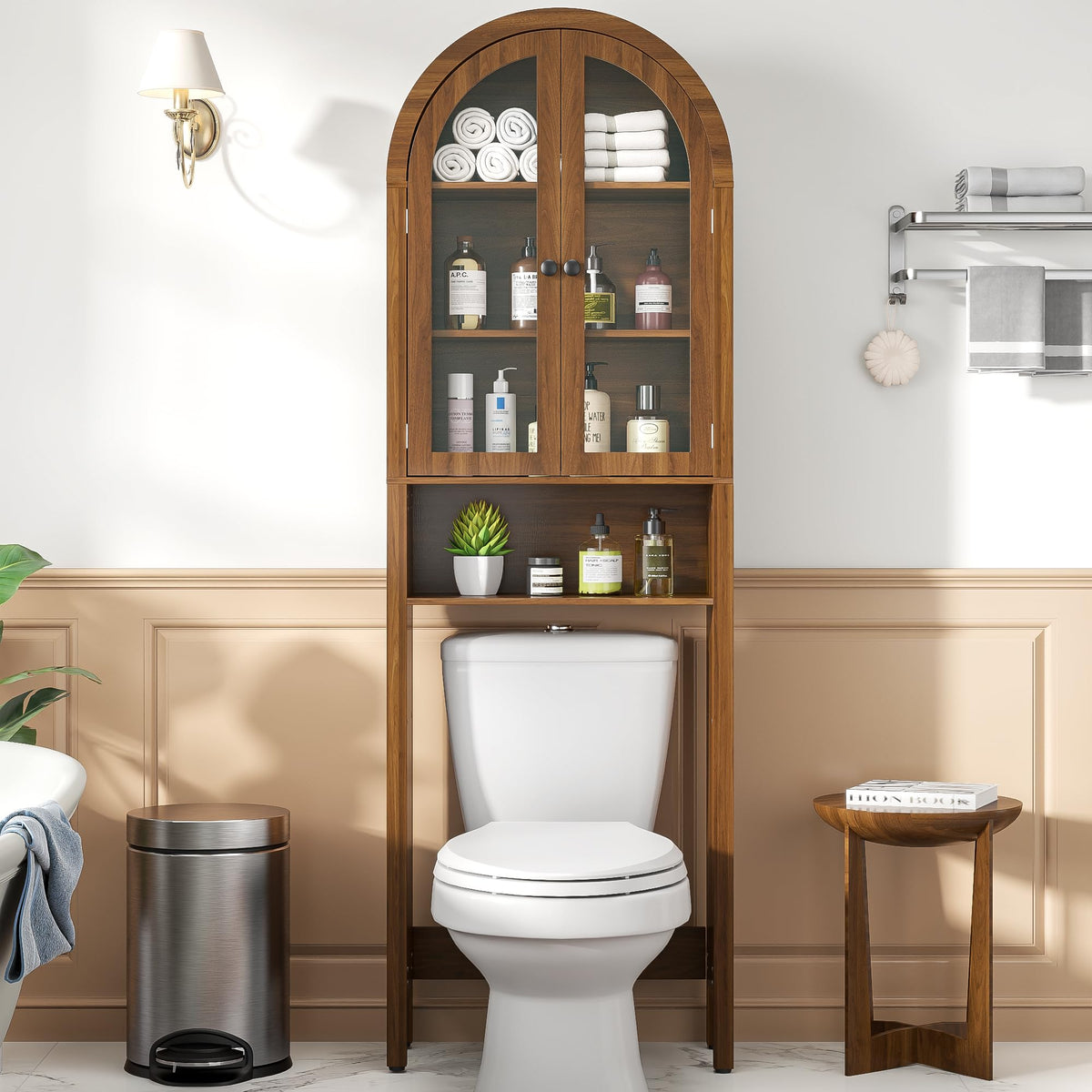 Arched Over The Toilet Storage Cabinet with Acrylic Doors B929917