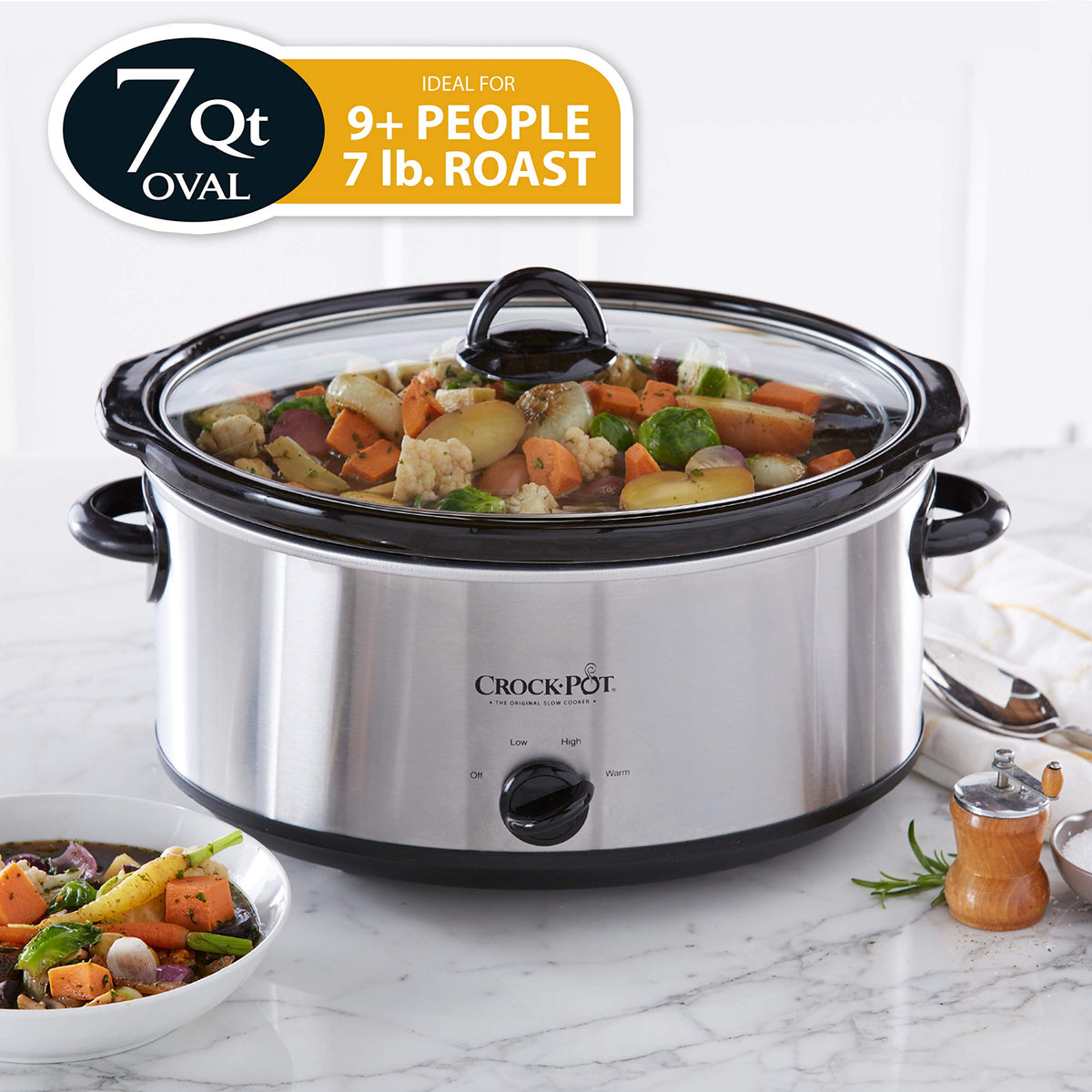 8 Quart Programmable Slow Cooker + 7 Quart Oval Manual Slow Cooker, Stainless Steel P9813