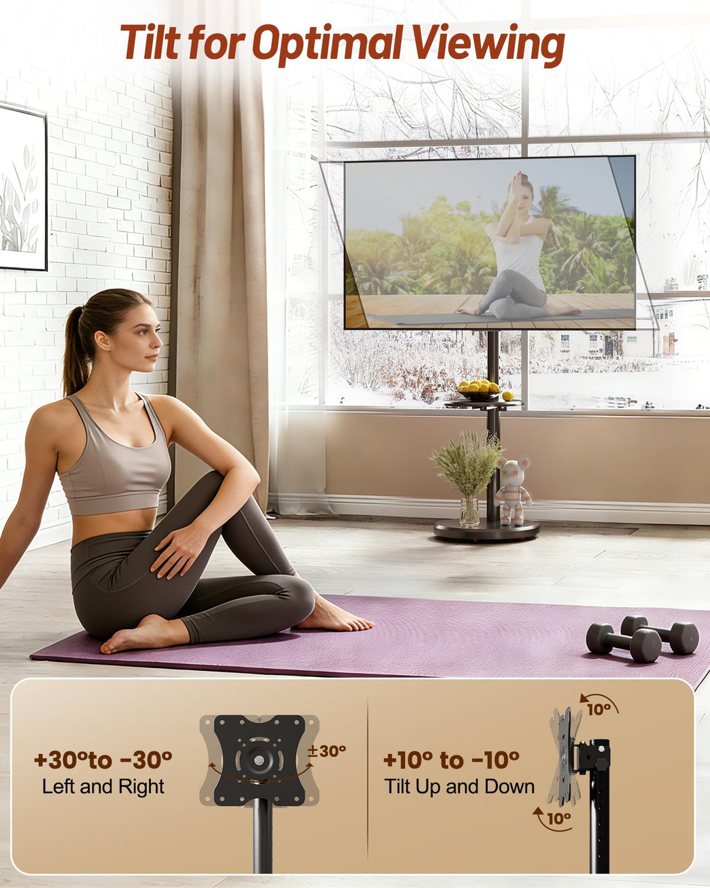 Rolling TV Stand with Shelf and Hidden Wheels C110897
