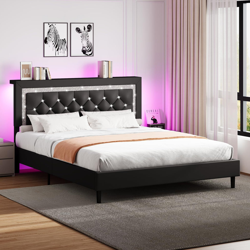 Black Full Bed Frame with LED Lights K192