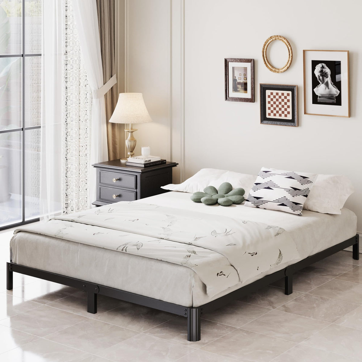 Black 7 Inch Queen Metal Platform Bed Frame S614