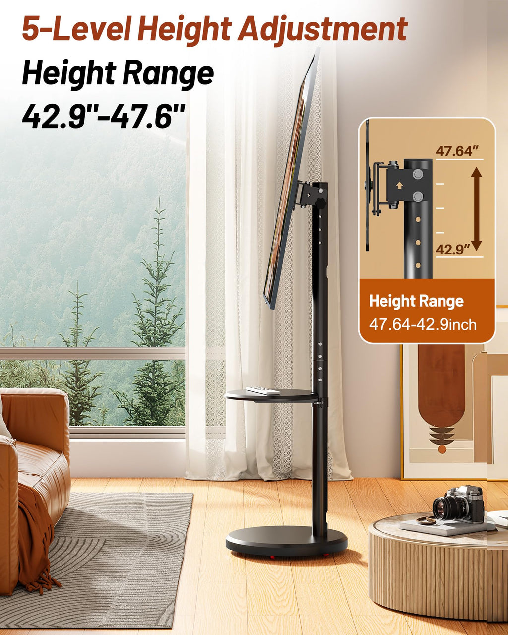 Rolling TV Stand with Shelf and Hidden Wheels C110897