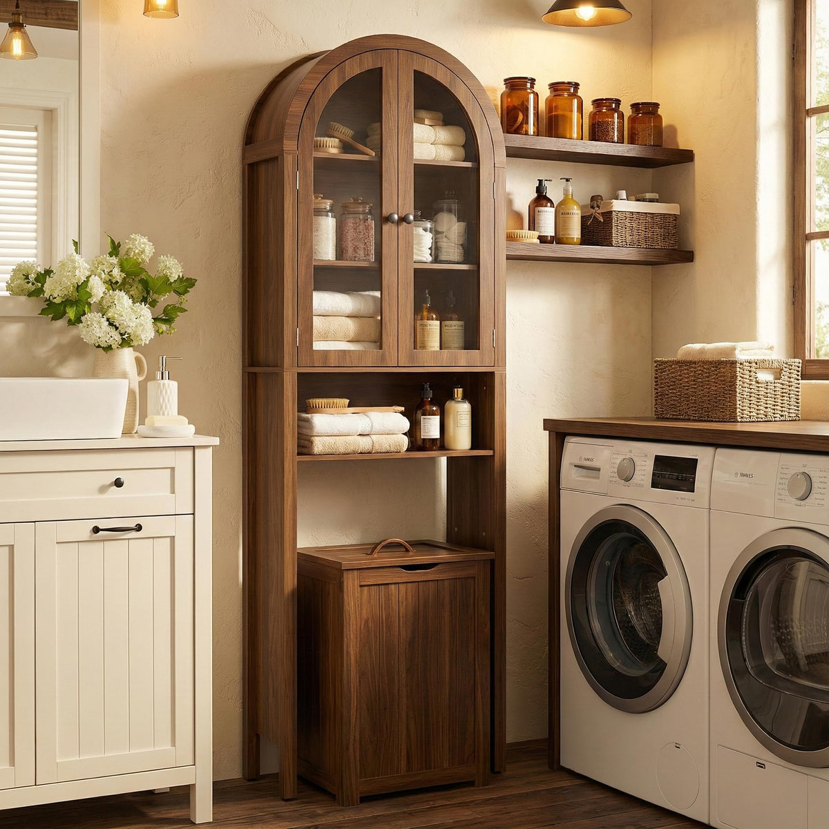 Arched Over The Toilet Storage Cabinet with Acrylic Doors B929917