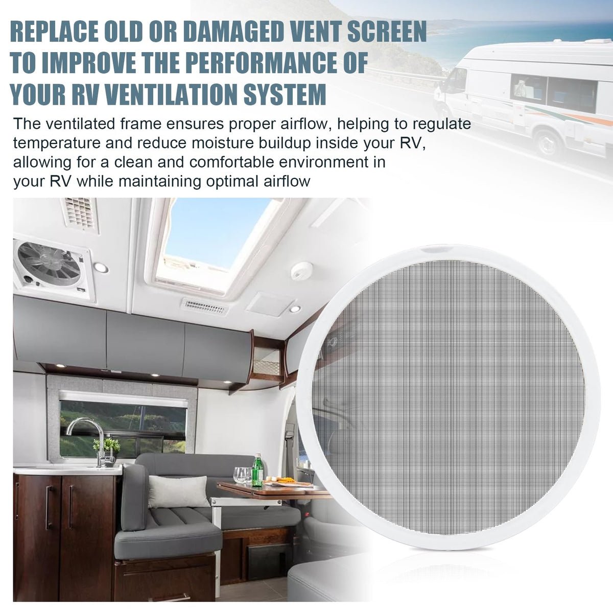 White 2PCS RV Vent Screen Roof Fan Frame Parts A108793