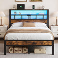 Metal Platform Bed with Charging Station and LED Y91547