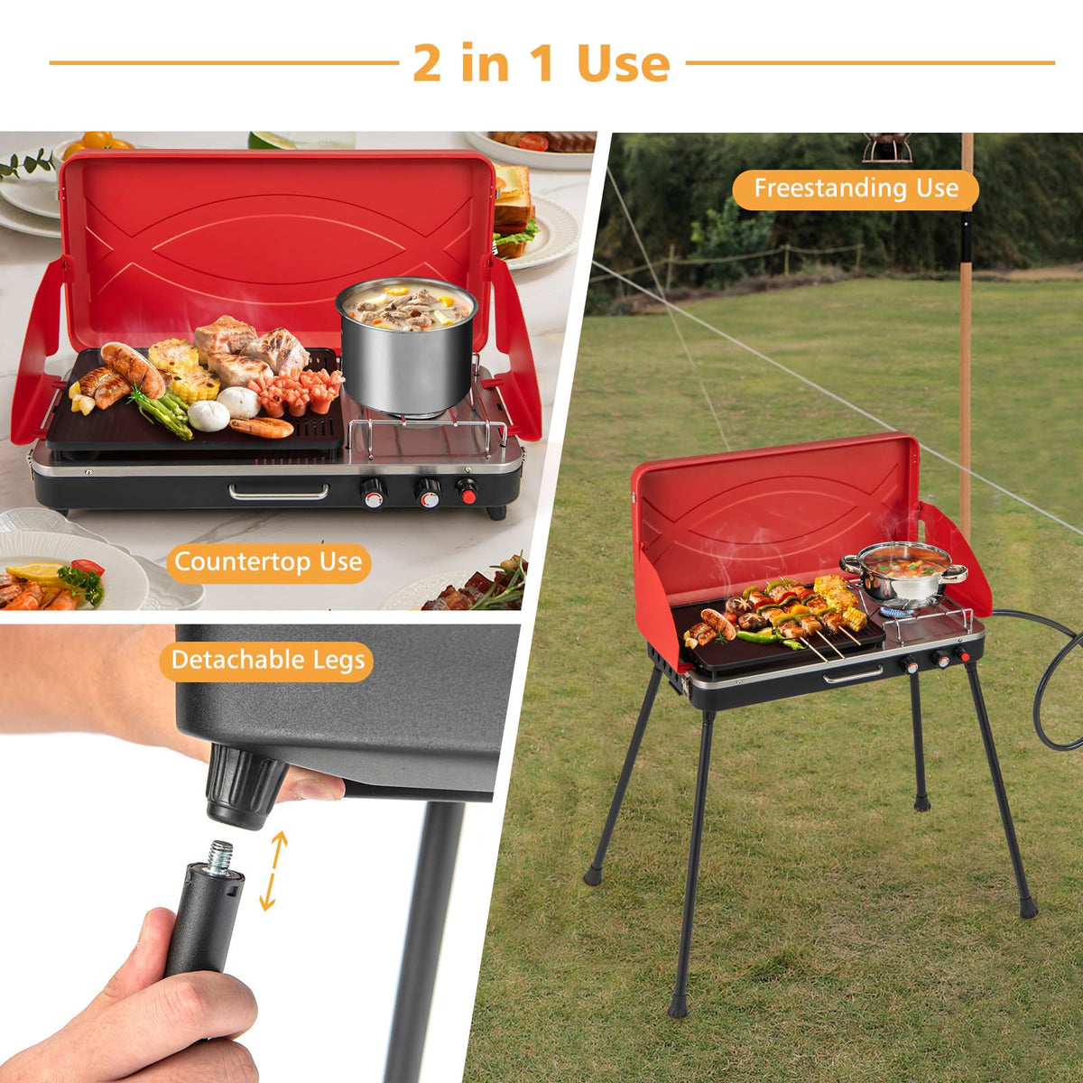 2-Burner Propane Camping Stove with Detachable Legs L21240